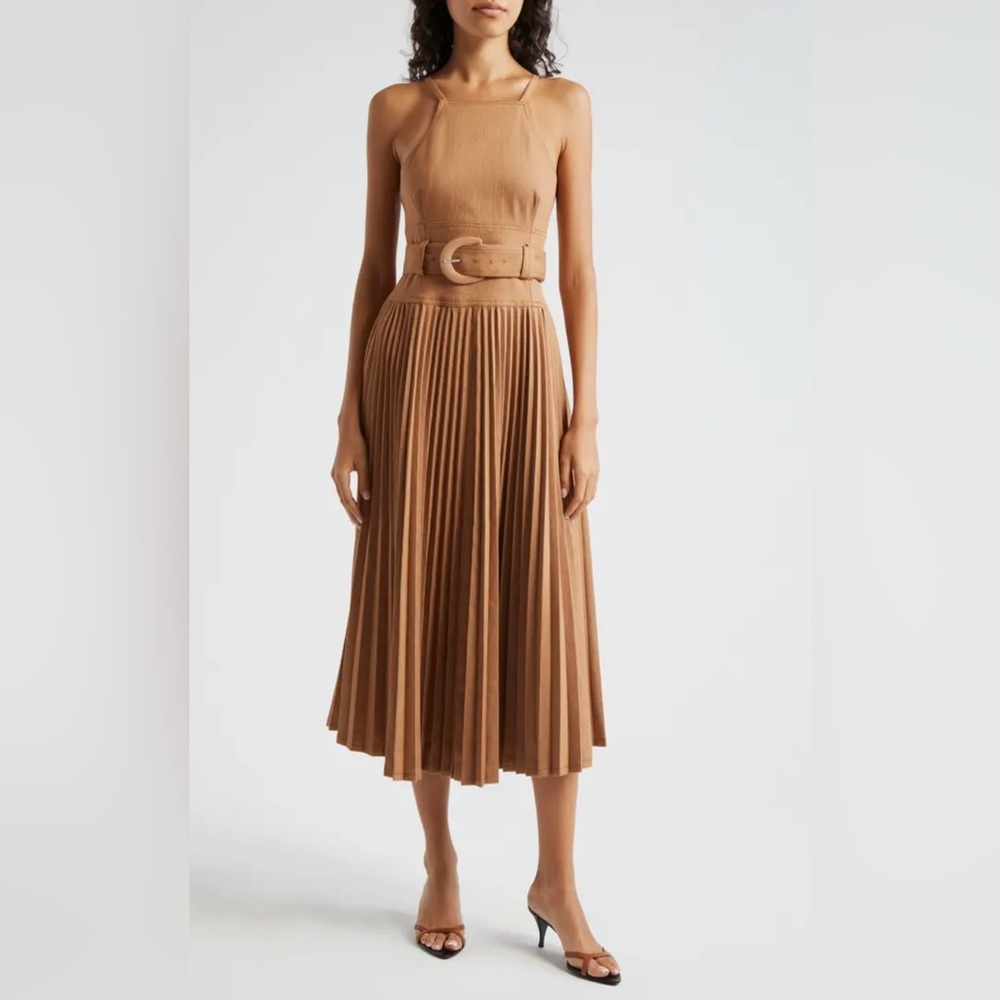Cinq a Sept Kami A line- belted Tan Pleated Dress size 2